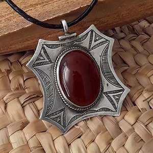 Berber Tuareg Silver and Carnelian Pendant
