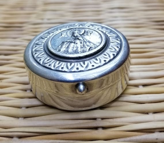 Sterling silver coin box with blue lining