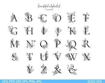 Flower monogram svg, Monogram alphabet svg, Alphabet bundle svg, Monogram font svg, font svg, cutting machine font, floral monogram font svg