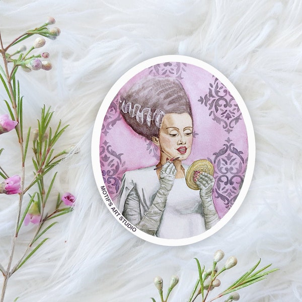 Bride of Frankenstein Sticker, Watercolor Painting, Vintage Pin Up Style