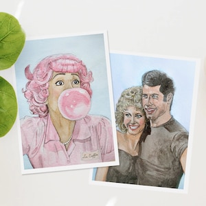 Frenchy, Danny & Sandy from Grease Movie, 5&quot;x7&quot; Art Print of Watercolor Painting