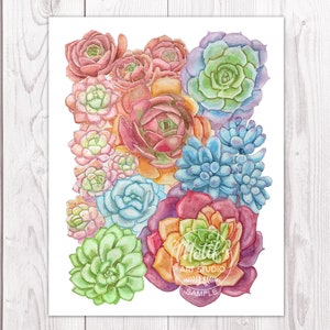 Succulent Art Print, Summer Wall Decor, Gift for Gardener, Plant Lover Art