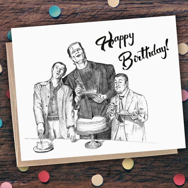 Abbott & Costello Meet Frankenstein Greeting Card (Blank), Happy Birthday Card, Universal Monsters