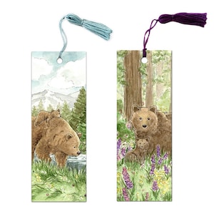 Bears with Wildflowers Bookmark, Bookmark with Tassel, Papa Bear, Mama Bear Bookmark