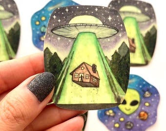 UFO Sticker or Alien Sticker, Glow In the Dark Stickers