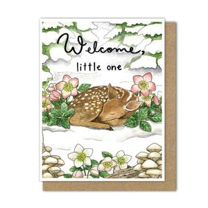 Carte de naissance (vierge), bienvenue à un petit, carte de bébé cerf, félicitations, carte pour les nouveaux parents, baby shower d'hiver