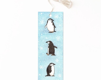 Marcador de página Pinguim Azul com Borla Branca