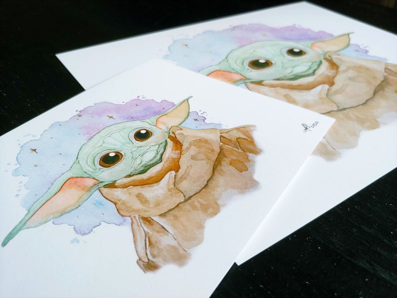 Baby Yoda Art Print El Mandalorian Stars Wars Acuarela Etsy