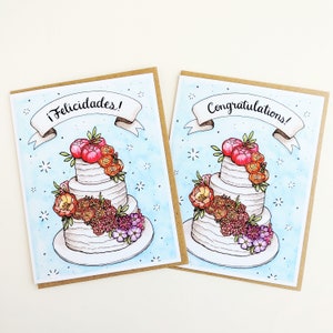 Engagement Card, Congratulations Card, Rainbow Wedding Cake Greeting Card (English/Spanish)
