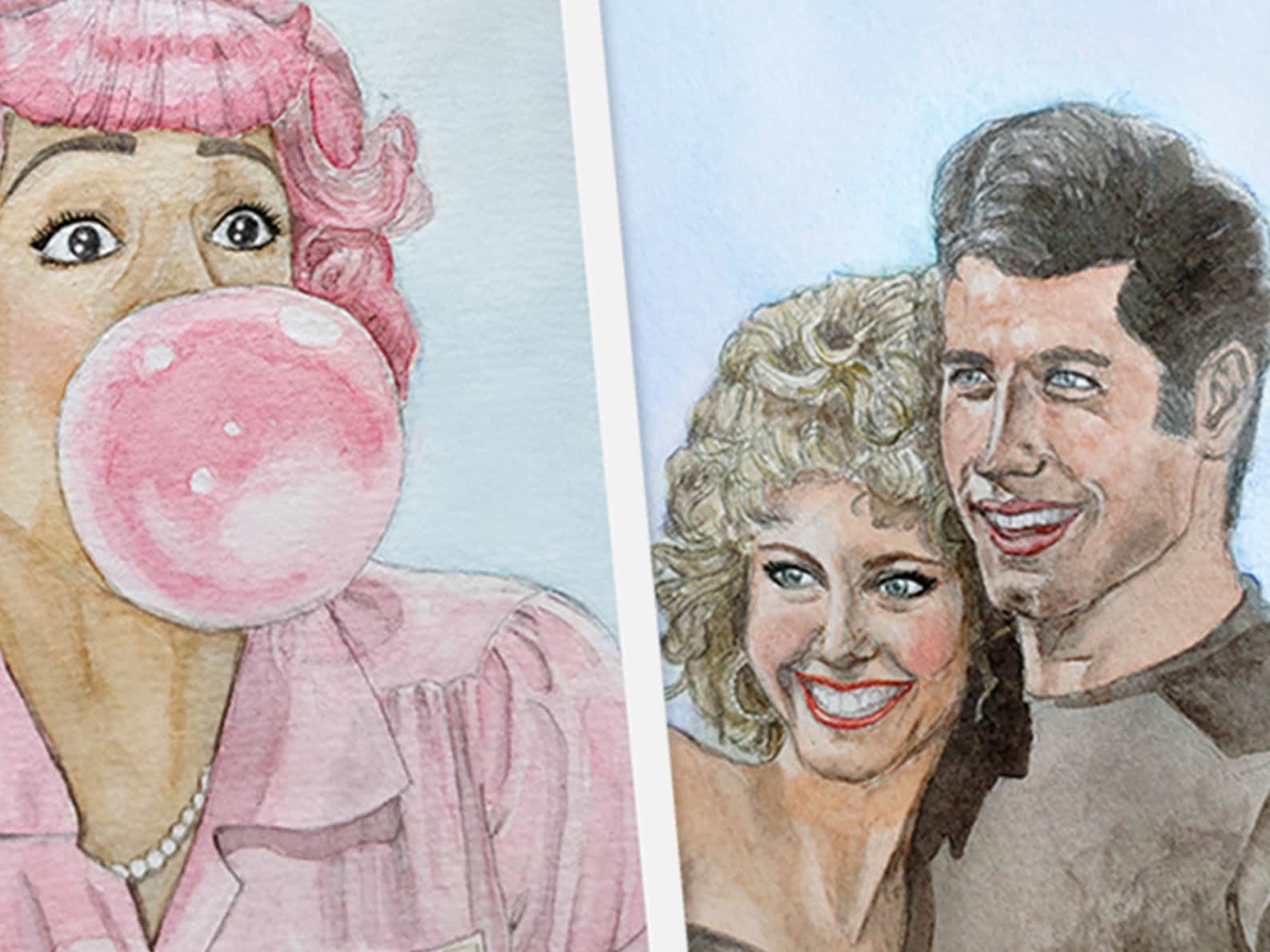 Frenchy Danny & Sandy from the 50s style Grease Movie Art | Etsy