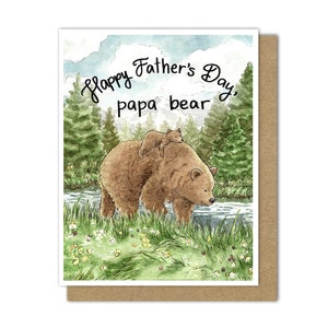 Carte de fête des pères papa ours, carte de fête des mères maman ours, intérieur vierge (option de personnalisation), anglais ou espagnol