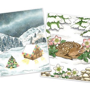 Cabin Art Print, Winter Wall Decor, Snowy Cabin in Forest