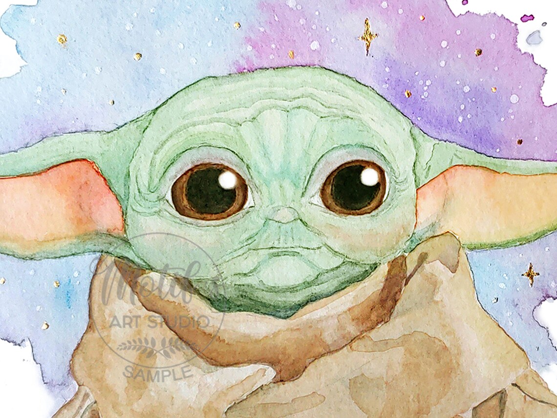 Baby Yoda Art Print El Mandalorian Stars Wars Acuarela Etsy