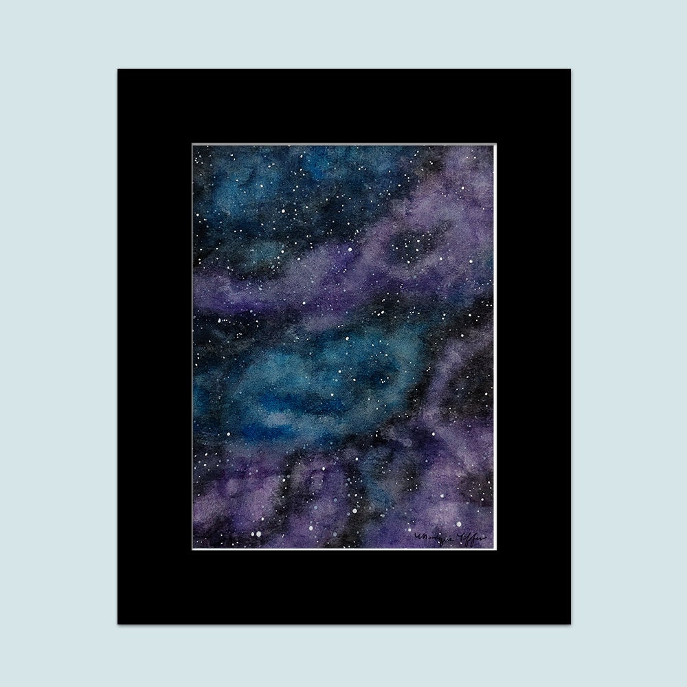 紫色の銀河の絵画、「夢見る者の銀河」オリジナル水彩画、フレームなし