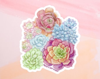 Colorful Succulents Sticker, Waterproof Vinyl Sticker