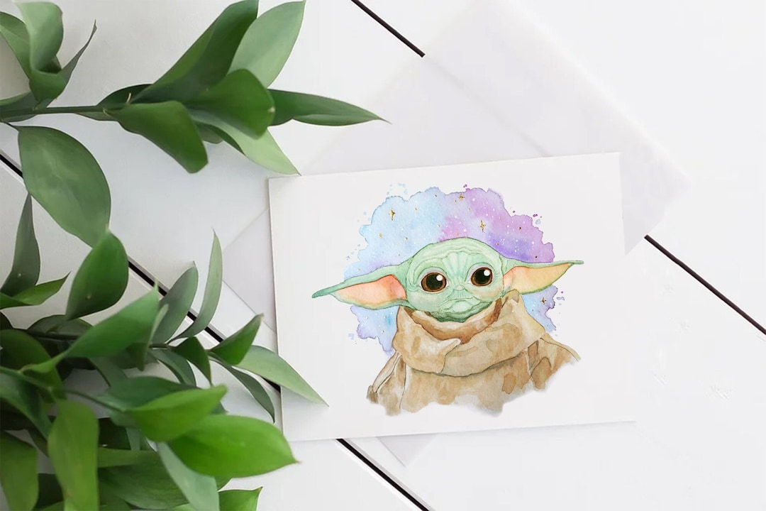 Baby Yoda Art Print, The Mandalorian Stars Wars Acuarela, Galaxy Art