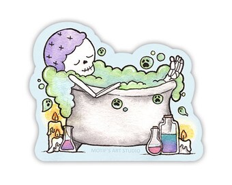 Skeleton in Bathtub Sticker, Self Care Sticker