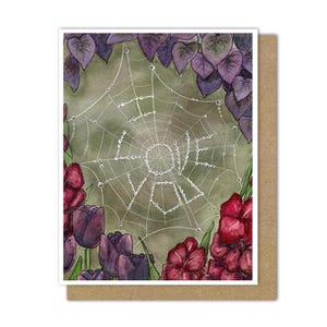 Romantische gotische kaart (blanco), I Love You-wenskaart, spinnenweb- en bloemenkaart voor verjaardag of speciale gelegenheden