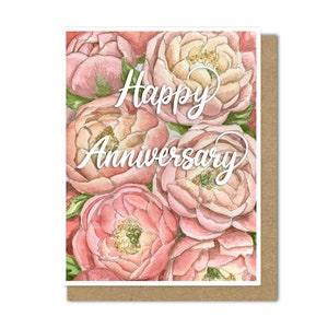 Verjaardagskaart roze pioenrozen (blanco), wenskaart bloemen