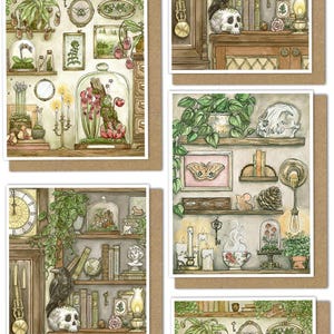 Carte de voeux Dark Academia, carte de voeux de bizarreries et de curiosités, carte de bibliothèque vintage, plantes carnivores