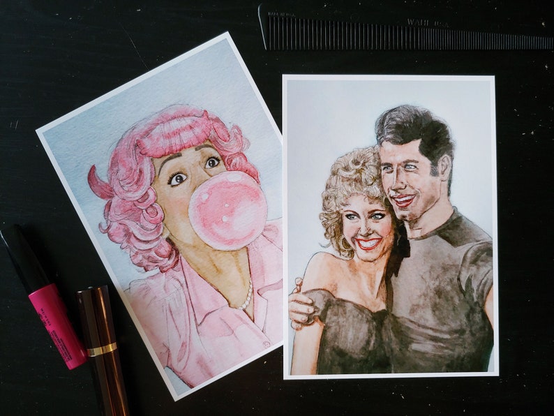 Frenchy Danny & Sandy from the 50s style Grease Movie Art Etsy