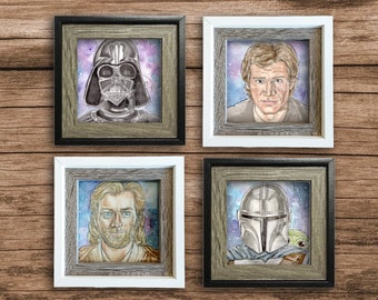 Star Wars Original Watercolor Paintings, Mini Framed Paintings