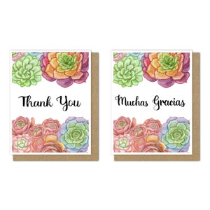 Cartes de remerciement, cartes de voeux succulentes (anglais/espagnol)