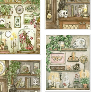 Dark Academia Art Print, Collection of Unusual Objects, Oddities and Curiosities Library