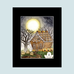 Halloween Gingerbread House Painting, Haunted House Original Watercolor, UNFRAMED