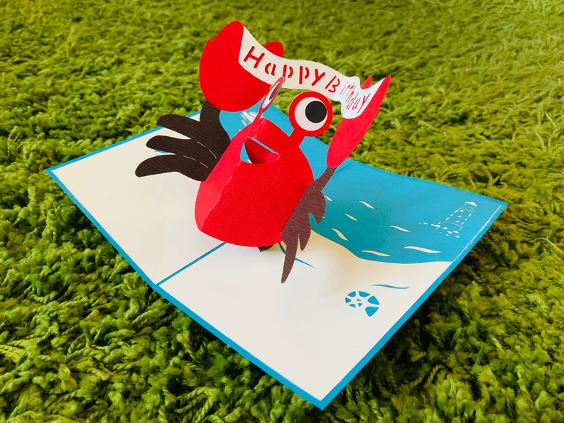 Unisex For Her Great Gift On Sale Red Crab 3d Pop Up Happy Birthday Greeting Card