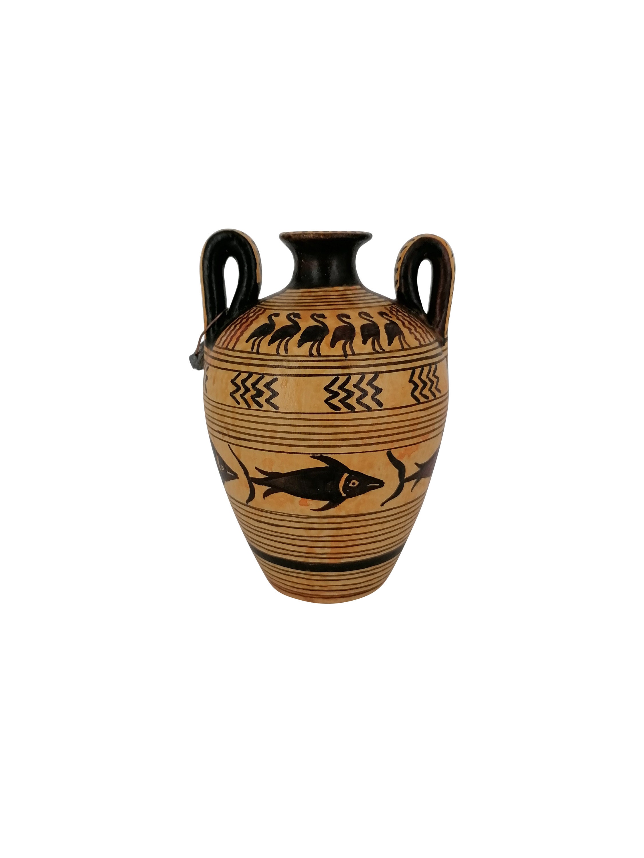 Ancient Greek Geometric Pottery Terracotta Jar Museum Replica Hand