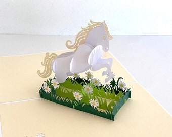 White Horse Card, Pop Up Horse Birthday Card, Card For Horse Lovers, Melbourne Cup, Blank Greeting Card, Horse Gift Card, Equestrian Card