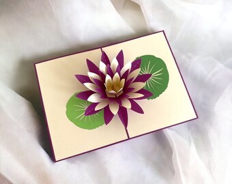 White Purple Lotus Flower Pop Up Card, Birthday Pop Up Card, Flower Pop Card, Mother's Day Pop Up Cards, Valentine's Day Cards, 3D Cards
