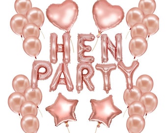 32pcs Rose Gold HEN PARTY Foil Balloon Bouquet for Bridal Shower, Wedding Decor, Bachelorette Party, Hens Party, Hens Nights, Engagements