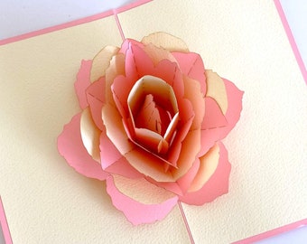 Mother's Day Pop Up Card Pink Rose Flower Pop Up Card, Birthday Pop Up Card, Flower Pop Card, Valentine's Day Pop Card, 3D Rose Card