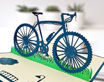 Blue Bicycle Pop Up Card, Pop up Birthday Card, Special Gift Card, Blue Bike 3D Card, Pop up Card, Bon Voyage Pop Card, 3D Card, Pop up Bike