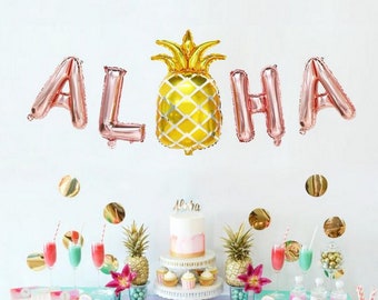 Aloha Letter Foil Balloon Banner / Luau Bridal Shower / Hawaiian Party / Gold Pineapple Balloon / Tropical / Flamingo Party / Aloha Party