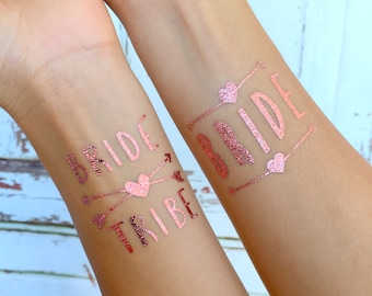 12 x Rose Gold Metallic Foil BRIDE & BRIDE TRIBE Temporary Tattoos / Bridesmaid Gifts / Bachelorette Tattoo / Hen Party Tattoo / Bride Gifts