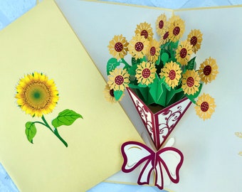Carte pop-up de bouquet de tournesol doré, carte d’anniversaire pop-up, carte pop florale, carte de fête des mères, carte pop de bouquet de fleurs pop-up pour la Saint-Valentin