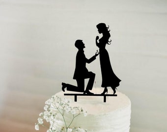 Silhouette Proposal Cake Topper / Engagement Cake Topper / Bridal Shower Cake Topper / Rustic Wedding Cake Decor /Acrylic Couple Cake Topper