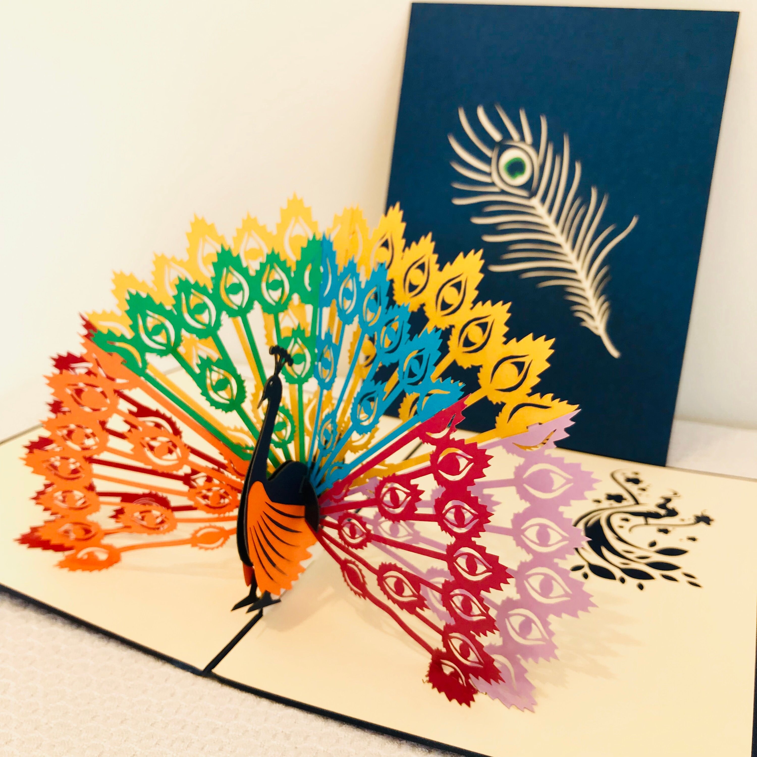 Rainbow Peacock 3d Pop Up Card Pop Up Birthday Card 3d Popup Etsy Singapore