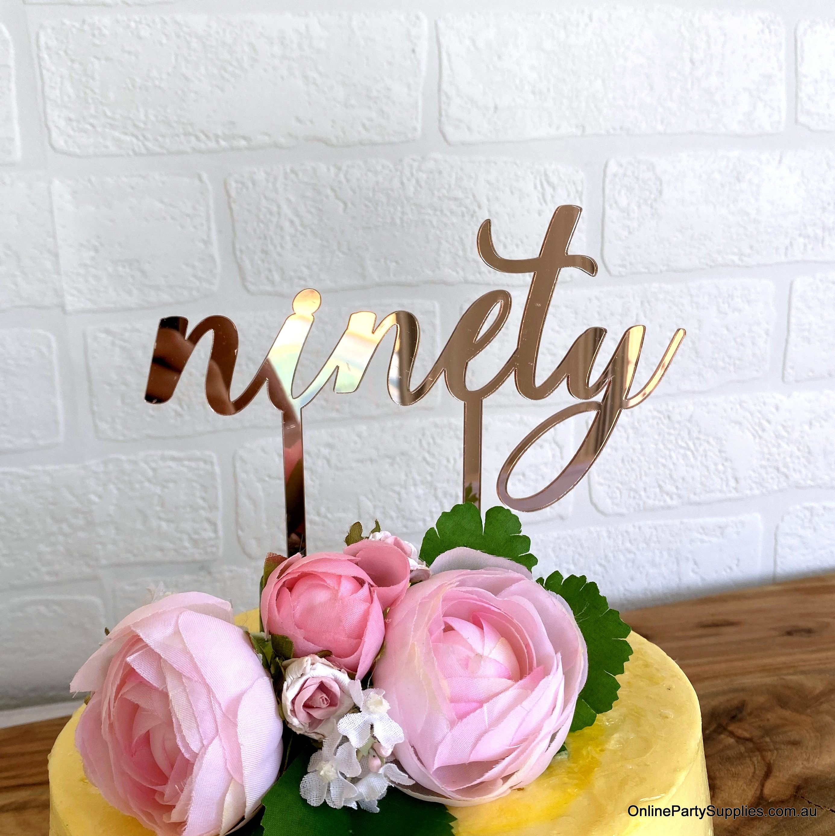 Ninety Cake Decoration Happy 90th Cake Topper Acrylic Rose Gold Mirror Geometric Circle Topper Birthday Celebrations Ninetieth Birthday