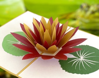 Orange and Red Lotus Flower Pop Up Card, Birthday Pop Up Card, Flower Pop Card, Mother's Day Pop Up Cards, Valentine's Day Cards, 3D Cards