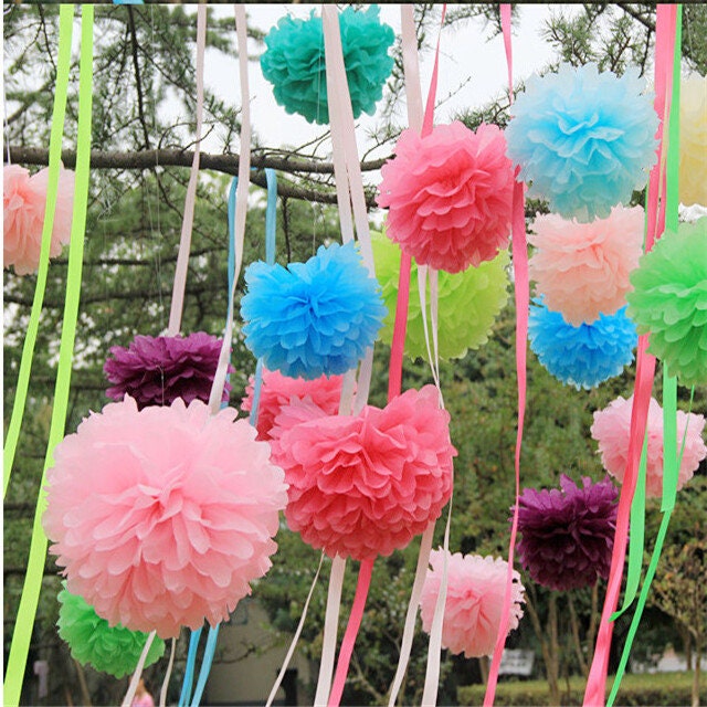 Wrapables 8 inch Set of 5 Tissue Pom Poms Party Decorations for Weddings, Birthday Parties Baby Showers and Nursery Dcor, Hot Pink