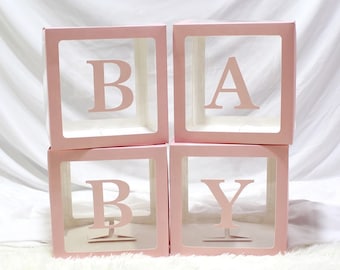 Decoración de la caja del baby shower de las niñas, 4 piezas Bloques de  cajas de globos para bebés 3d, 26 letras, Baby Shower, Exhibición de  género, Decoración de fondo de fiesta