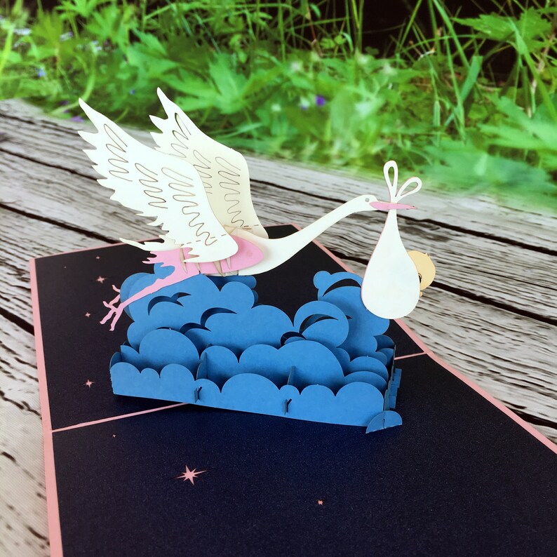 Handmade Stork Baby Pop up Card / Baby Shower Card / New Baby Etsy