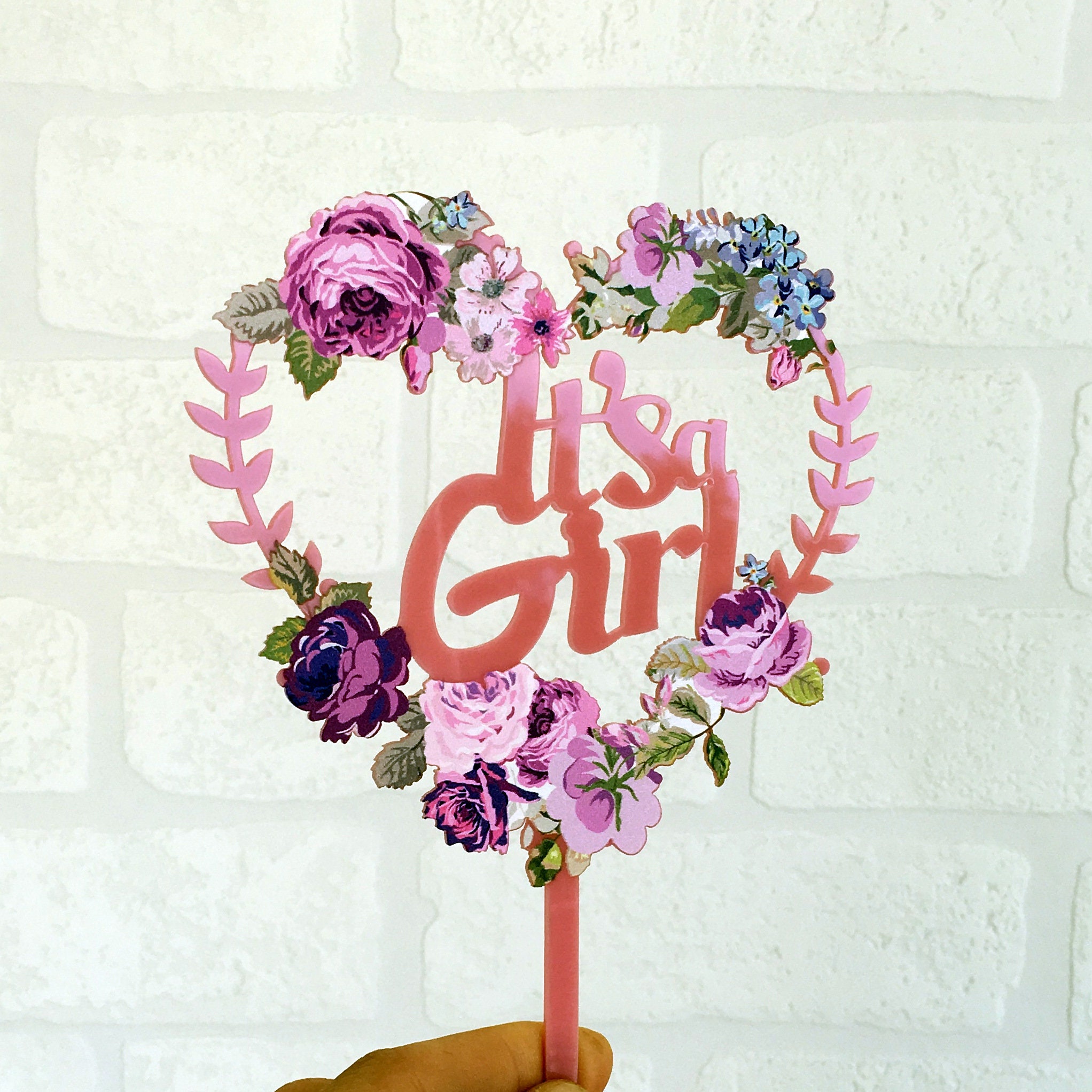 It's a Girl Cake Topper / Matte Pink Cake Topper / Floral | Etsy