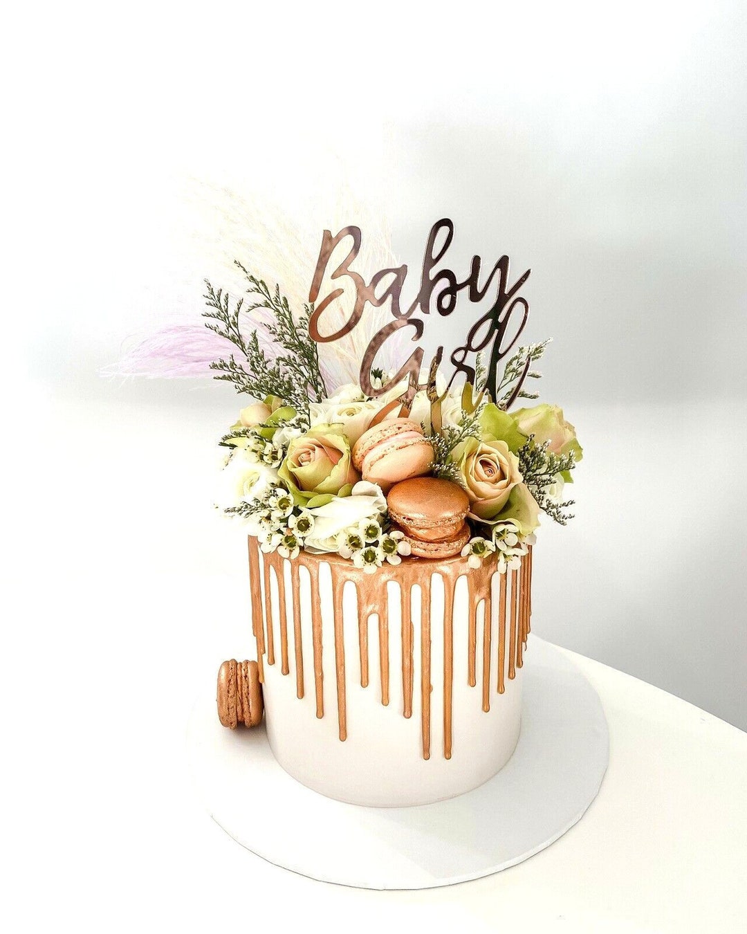 Rose Gold Mirror Baby Girl Cake Topper / Acrylic Cake Topper / Baby ...