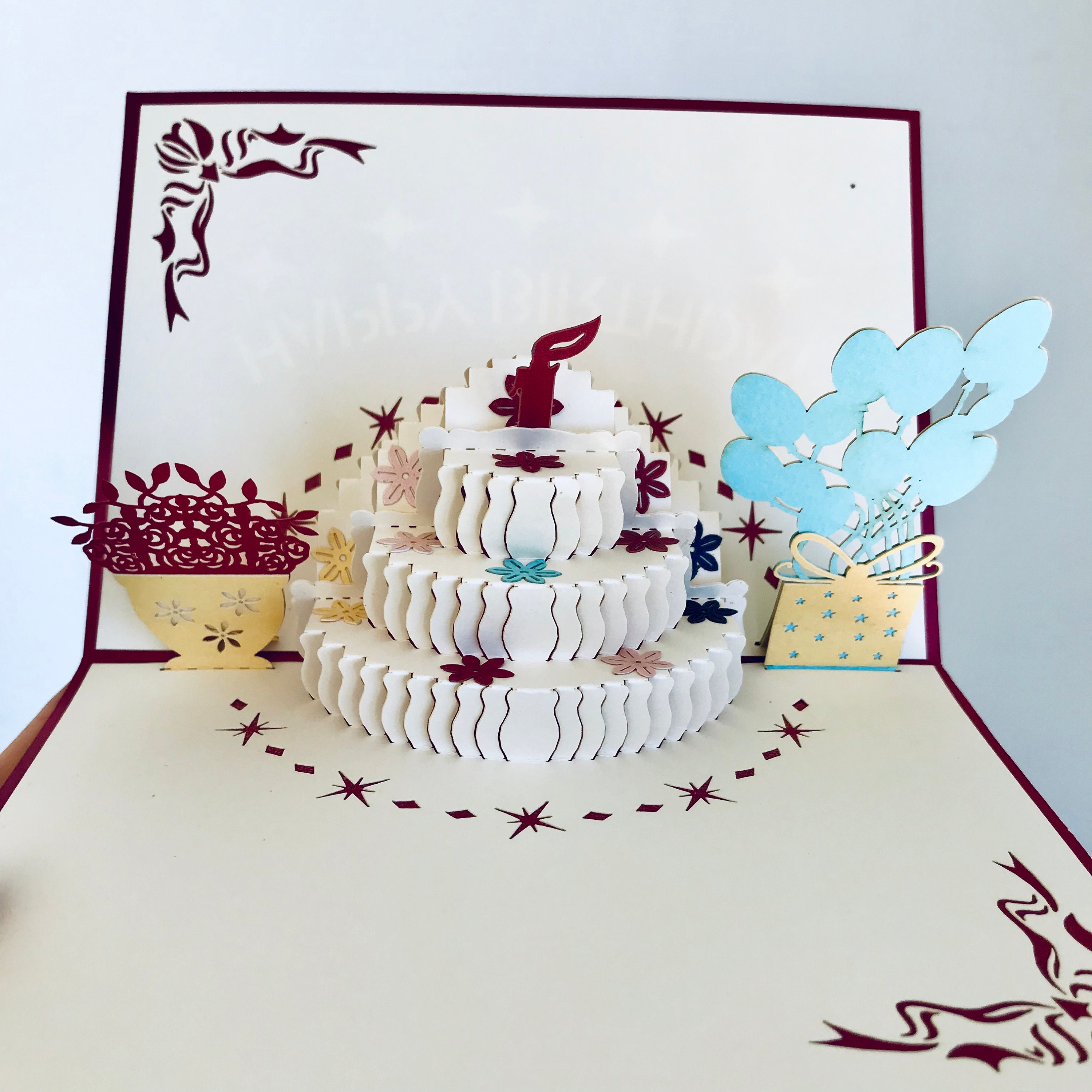 Biglietto auguri 3d, invito per feste pop up con torta tridimensionale a  comparsa, perfetto come buono regalo o portasoldi, carta auguri compleanno  o anniversario con busta inclusa : : Cancelleria e prodotti