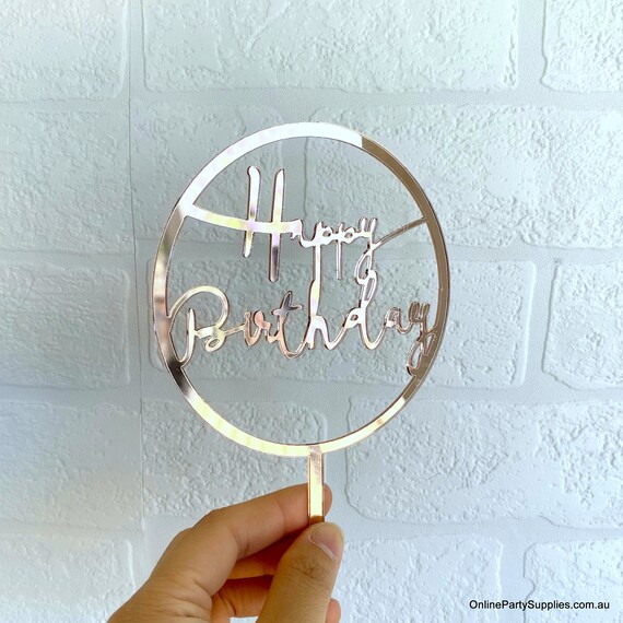 Happy Birthday Cake Topper for Birthday Party Decorations (Mirror Rose Gold  Acry